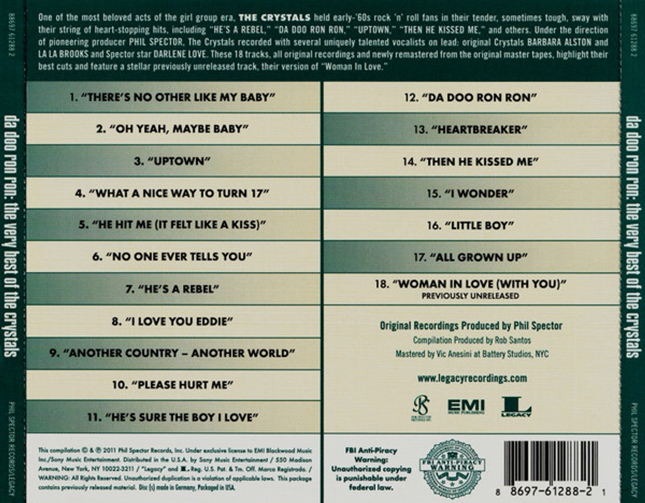 Back Cover: Crystals – The Best Of CD | Relix