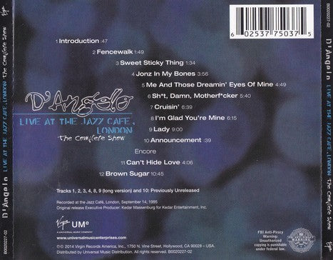 Back Cover: D'Angelo – Live At The Jazz Cafe, London: The Complete Show Vinyl LP | Relix