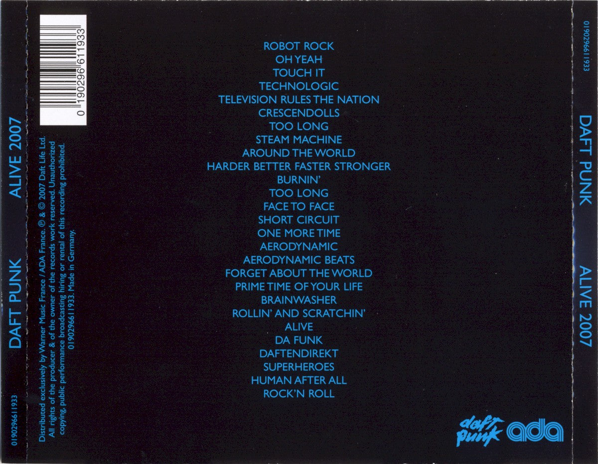 Back Cover: Daft Punk – Alive 2007 (CD) CD | Relix