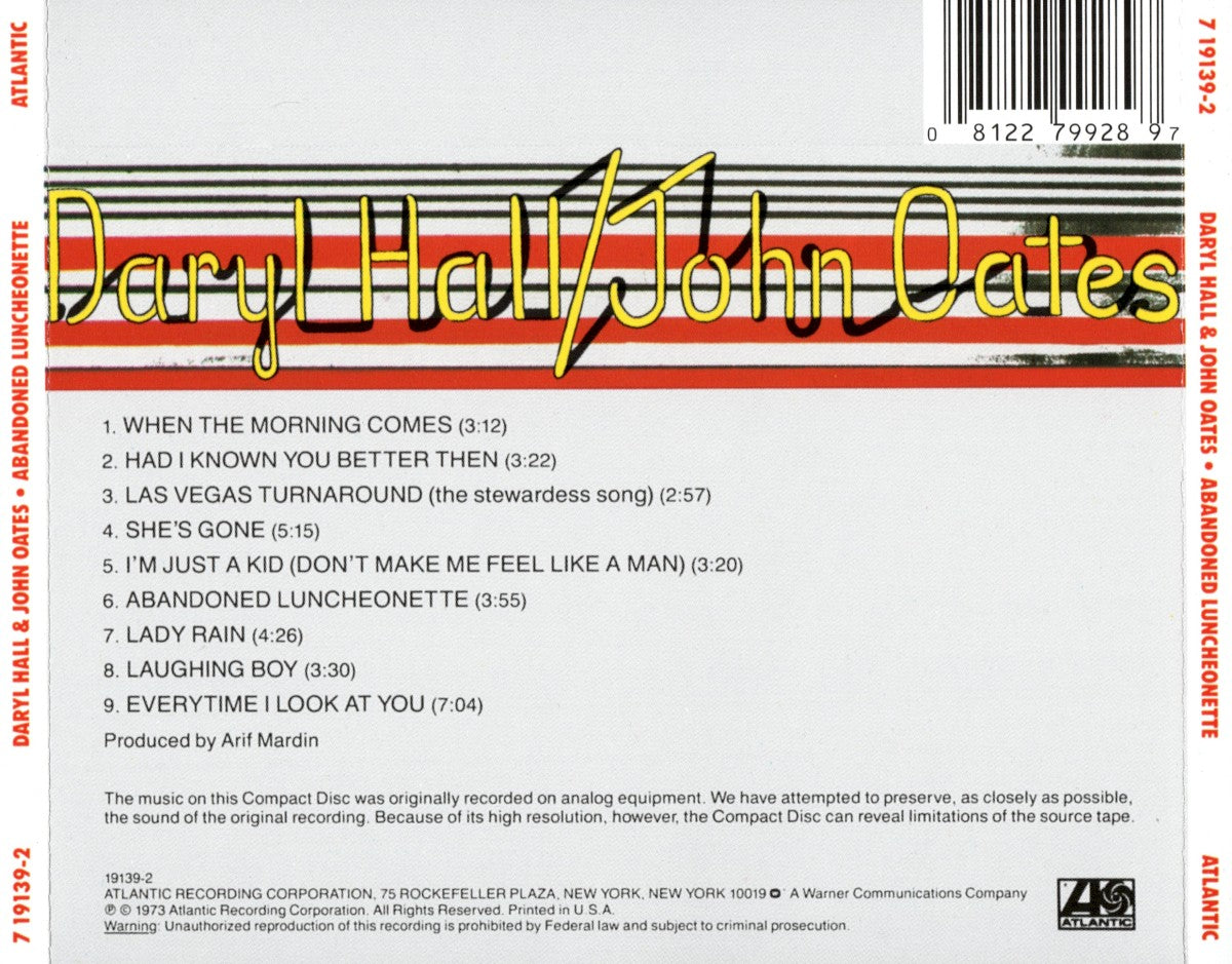 Back Cover: Daryl Hall & John Oates – Abandoned Luncheonette CD | Relix
