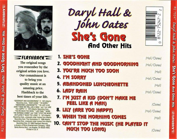 Back Cover: Daryl Hall & John Oates – She's Gone CD | Relix