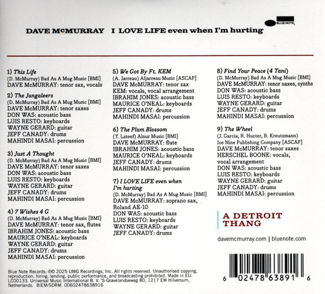 Back Cover: Dave McMurray – I Love Life Even When I'm Hurting CD | Relix