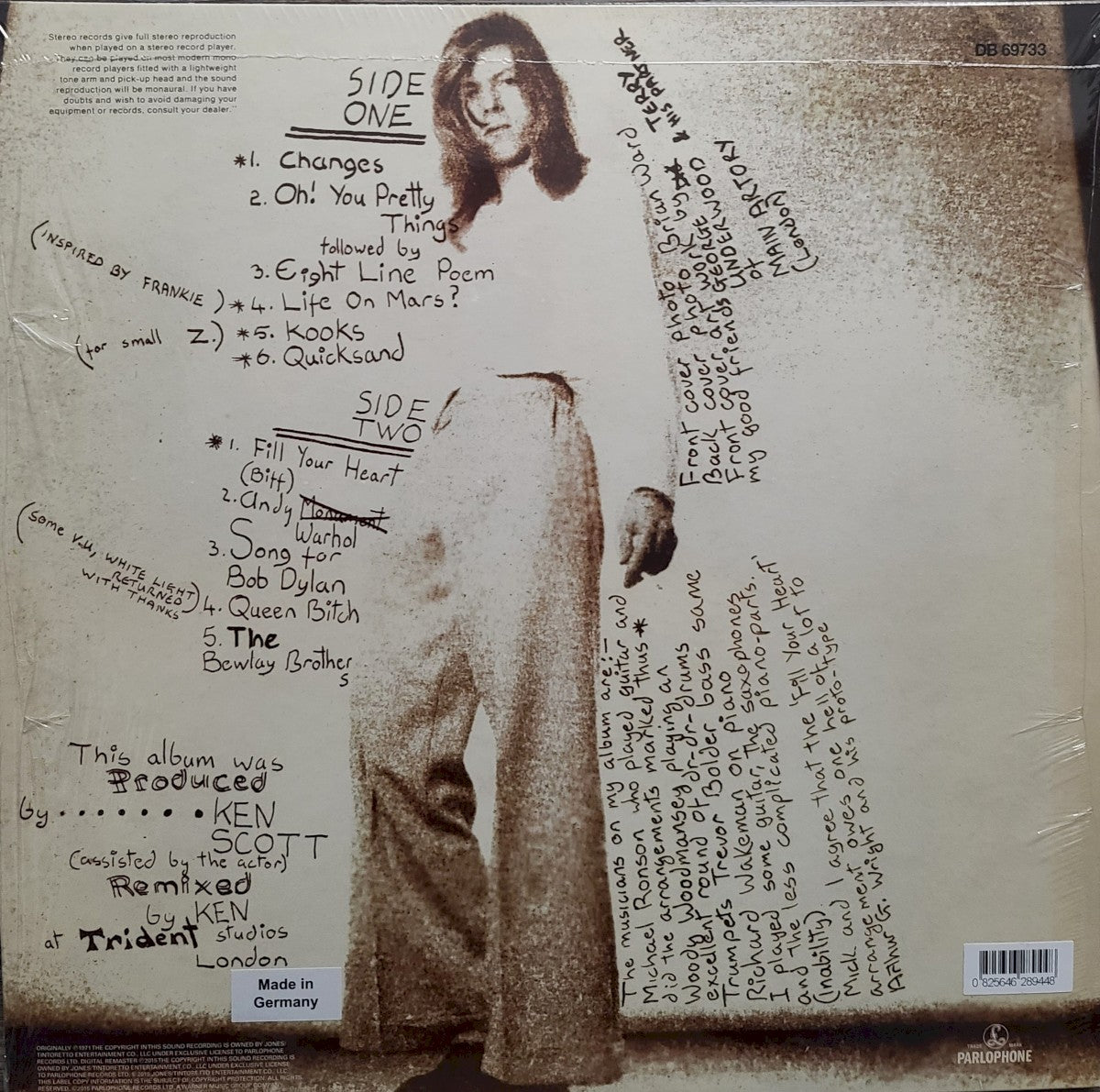 Back Cover: David Bowie – Hunky Dory (180 Gram LP Vinyl) Vinyl LP | Relix