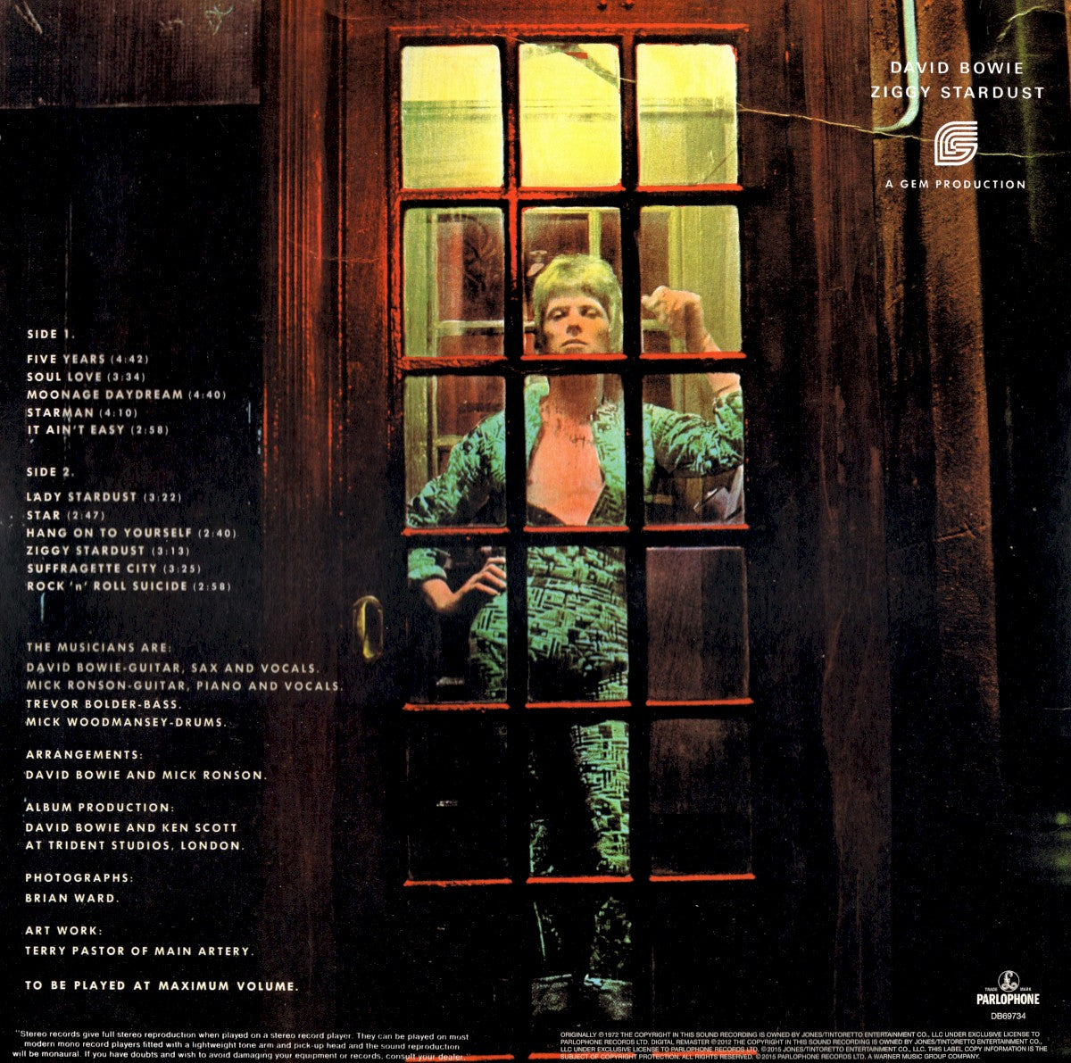 Back Cover: David Bowie – The Rise and Fall Of Ziggy Stardust And The Spiders From Mars (180 Gram LP Vinyl) Vinyl LP | Relix