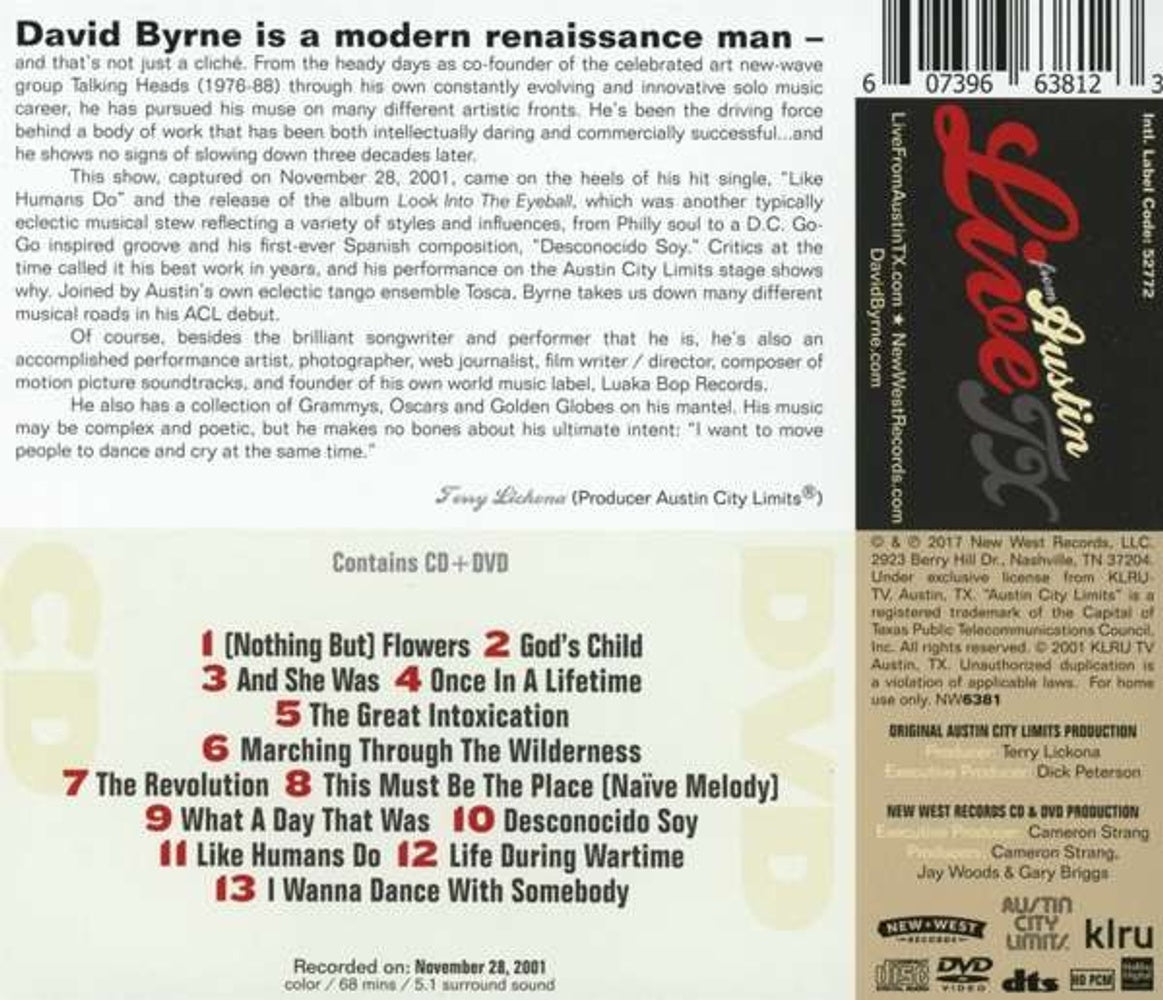 Back Cover: David Byrne – Live From Austin, TX CD | Relix