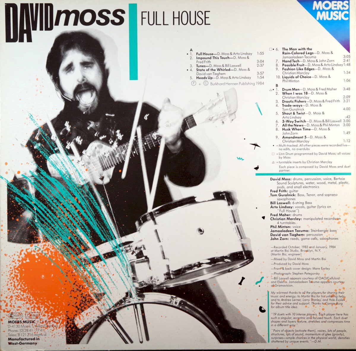 Back Cover: David Moss – Full House CD | Relix