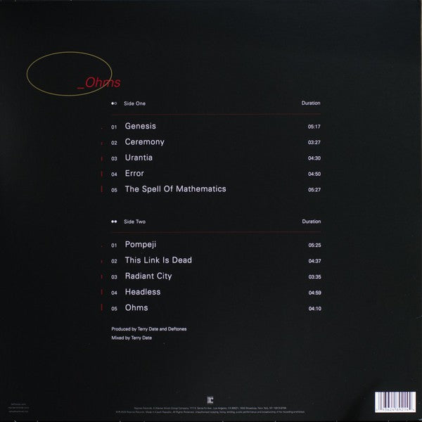 Back Cover: Deftones – Ohms (LP Vinyl) Vinyl LP | Relix
