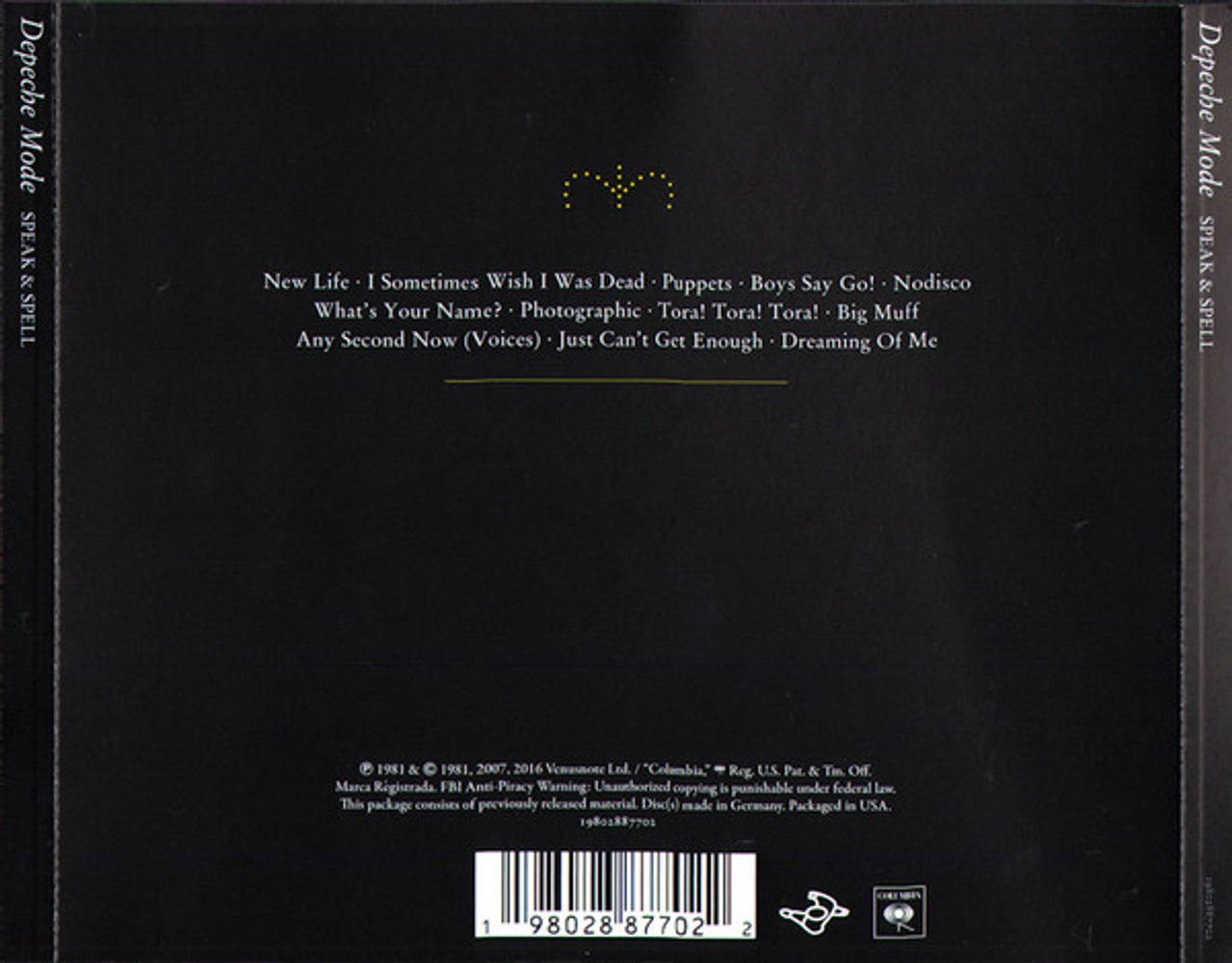 Back Cover: Depeche Mode – Speak And Spell CD | Relix