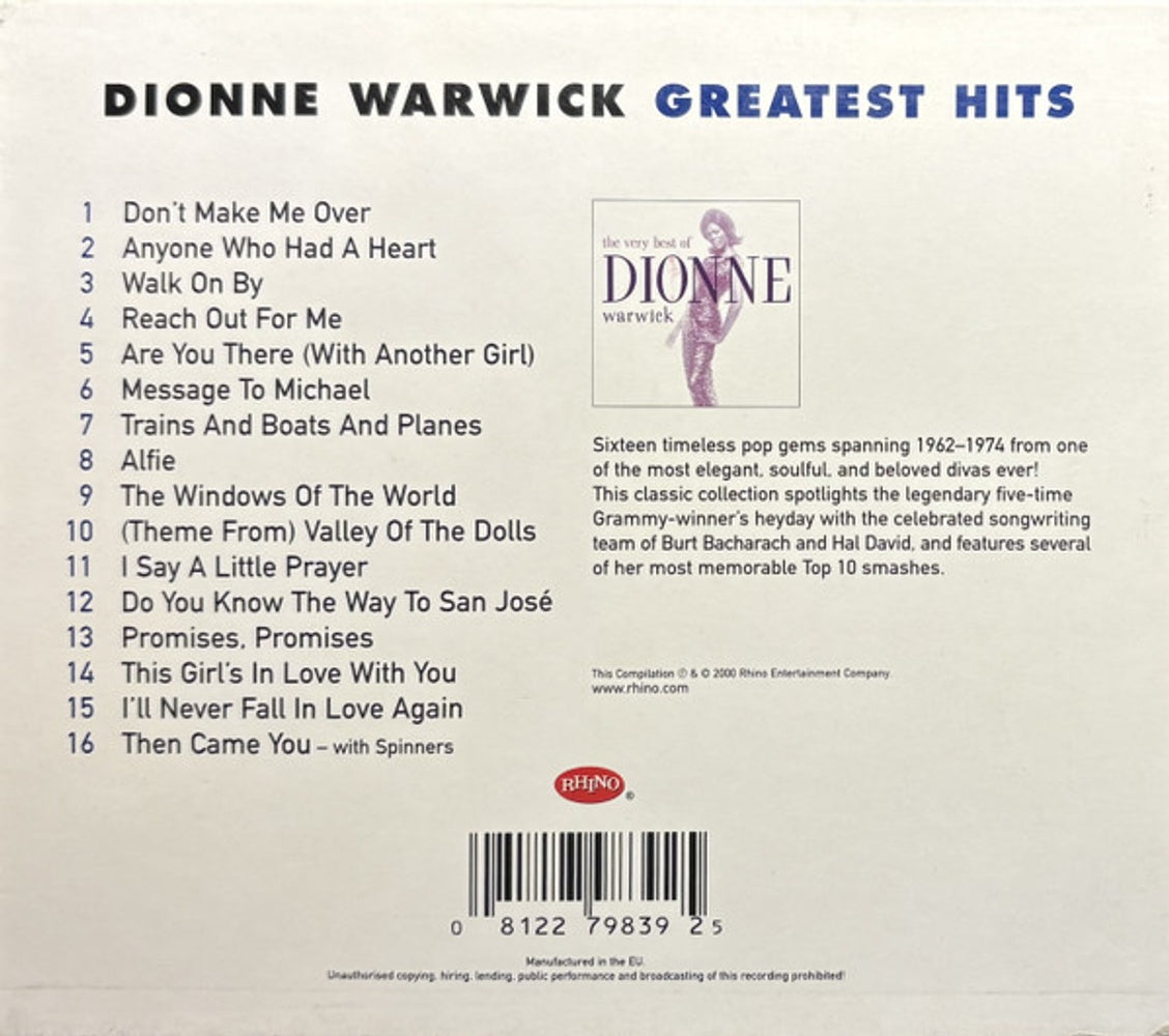 Back Cover: Dionne Warwick – The Very Best Of Dionne Warwick CD | Relix