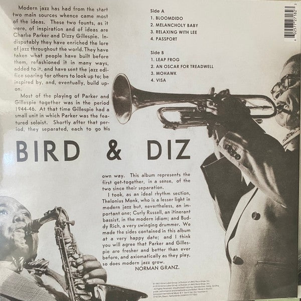 Back Cover: Dizzy Gillespie / Charlie Parker – Bird & Diz Vinyl LP | Relix