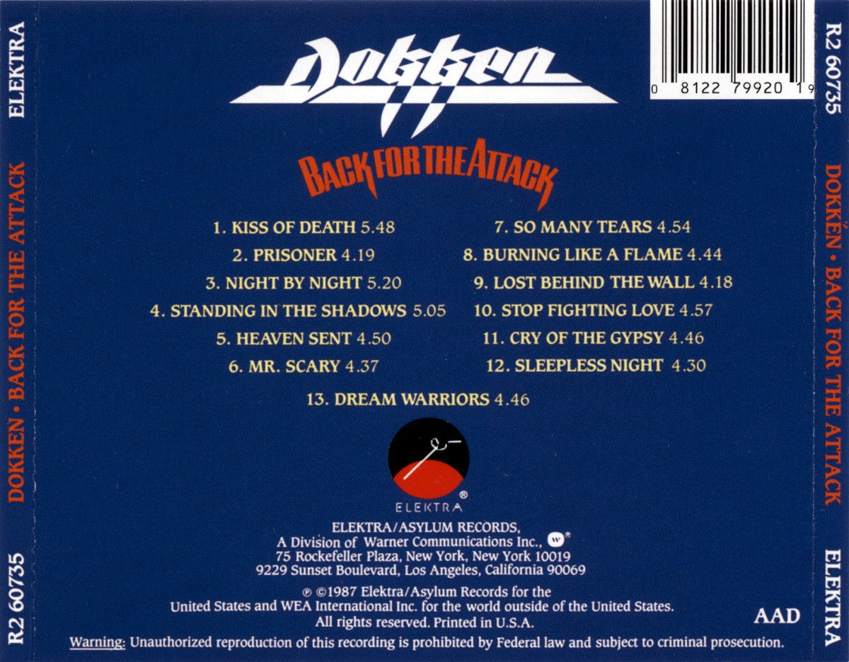 Back Cover: Dokken – Back for the Attack CD | Relix