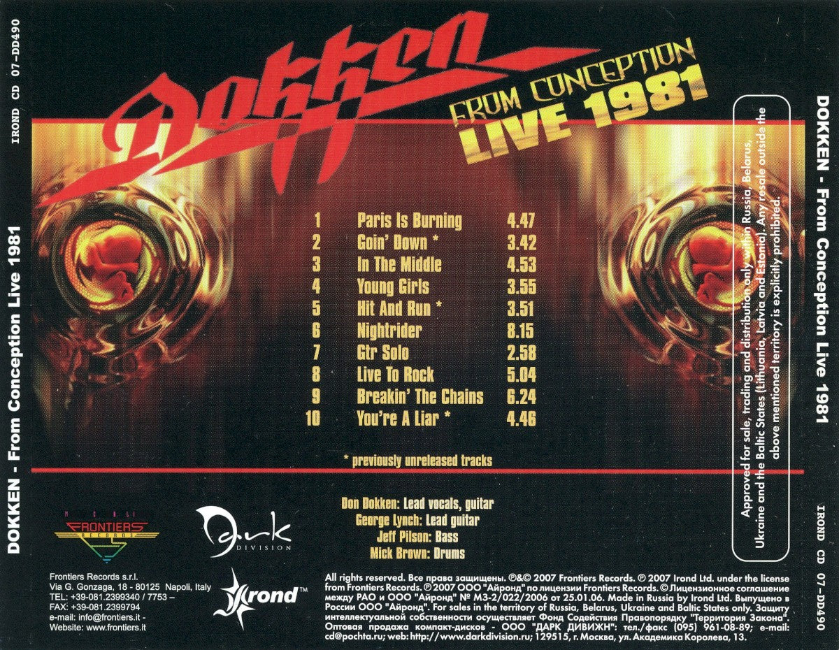 Back Cover: Dokken – From Conception: Live 1981 CD | Relix