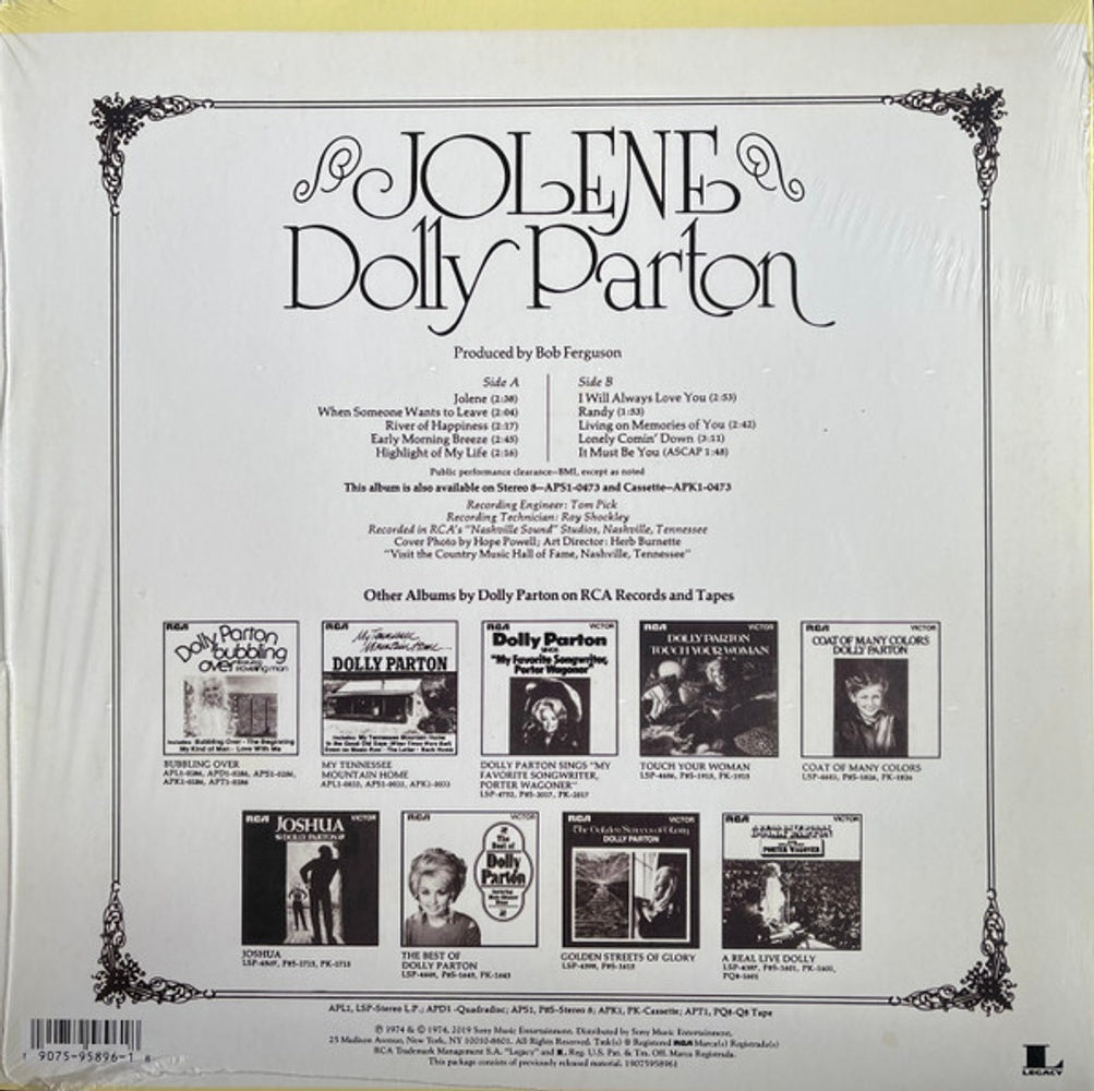 Back Cover: Dolly Parton – Jolene Vinyl LP | Relix