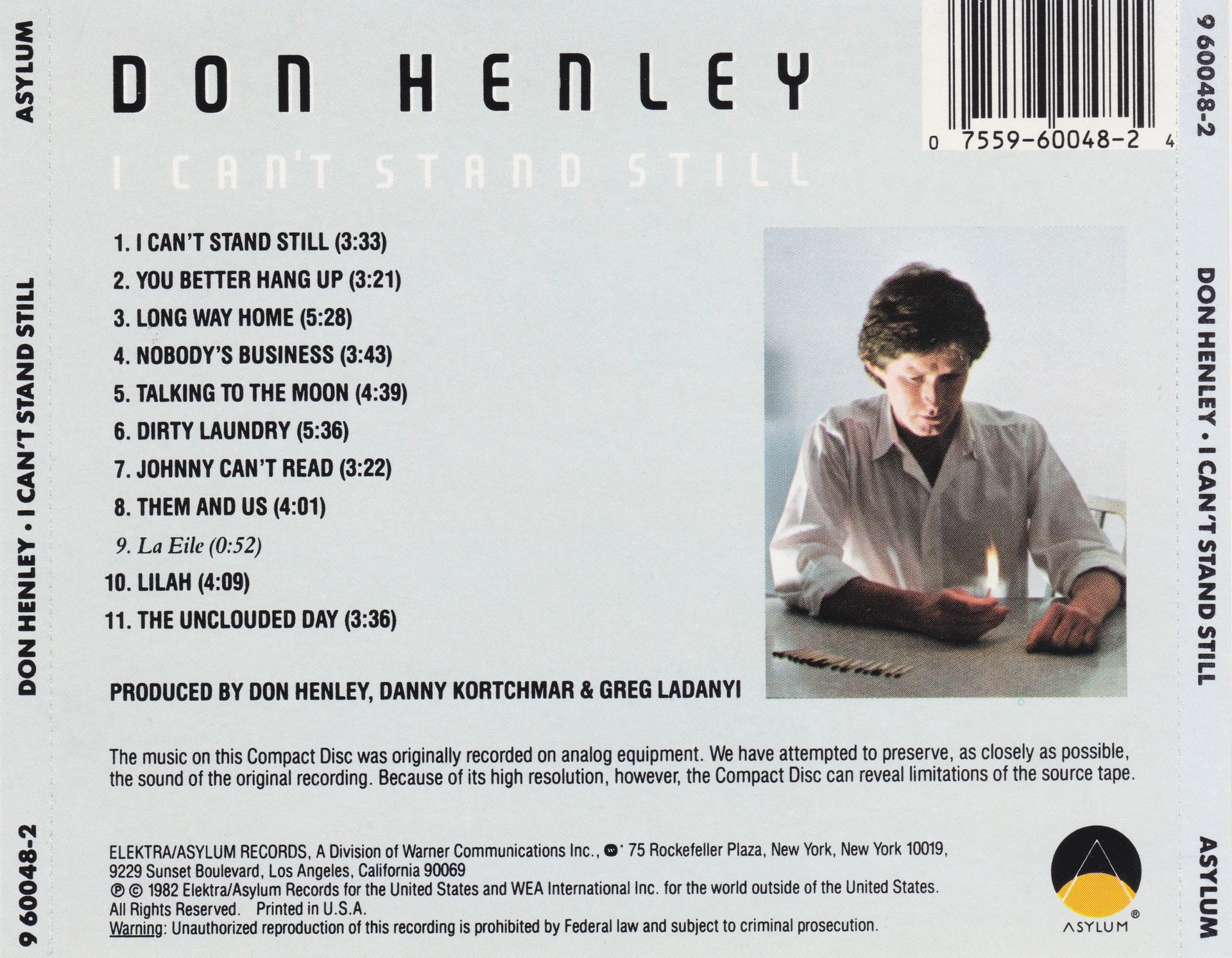 Back Cover: Don Henley – I Can't Stand Still CD | Relix
