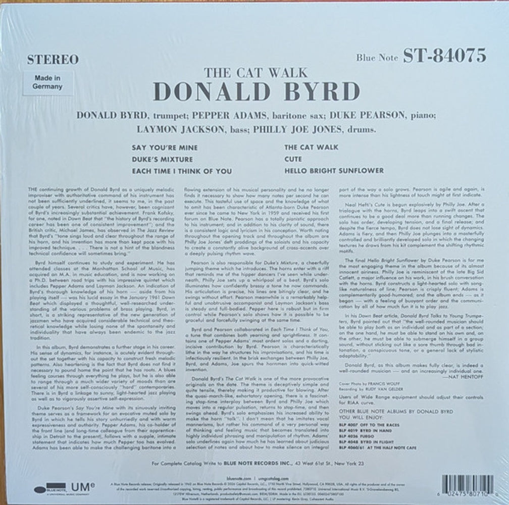 Back Cover: Donald Byrd – Cat Walk (Blue Note Classic Vinyl Edition, 180 Gram) Vinyl LP | Relix