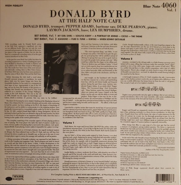 Back Cover: Donald Byrd – Donald Byrd • At The Half Note Café, Vol.1 (Blue Note Tone Poet Series LP Vinyl) Vinyl LP | Relix