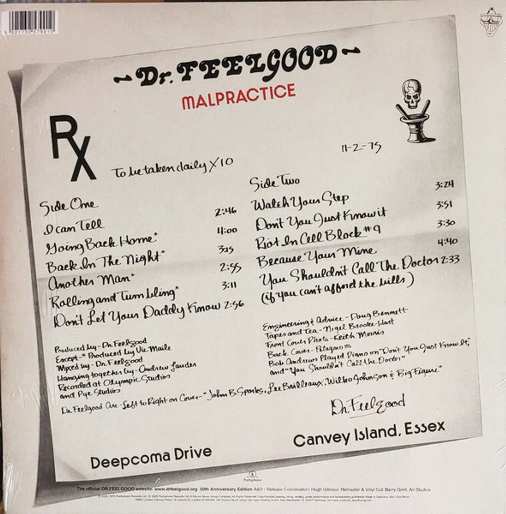 Back Cover: Dr Feelgood – Malpractice (2025 Remaster LP Vinyl) Vinyl LP | Relix
