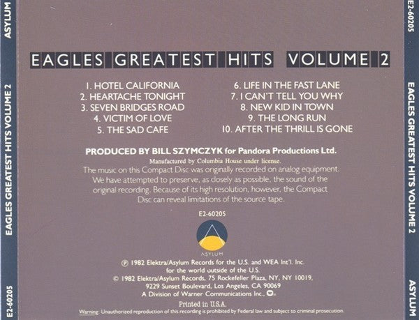 Back Cover: Eagles – Greatest Hits 2 CD | Relix