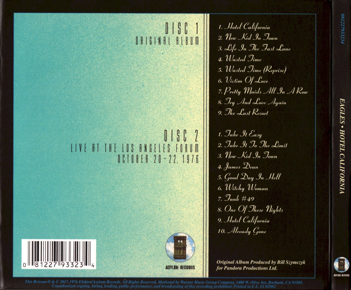 Back Cover: Eagles – Hotel California: 40th Anniversary Edition (2-CD) CD | Relix
