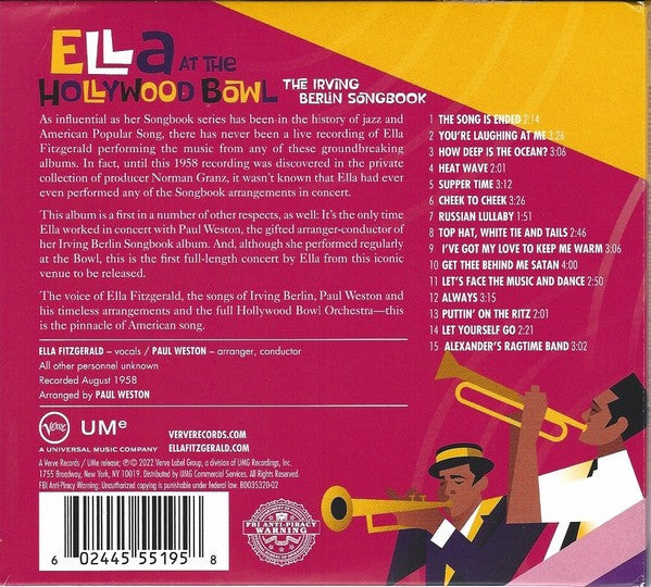 Back Cover: Ella Fitzgerald – Ella At The Hollywood Bowl: The Irving Berlin Songbook CD | Relix