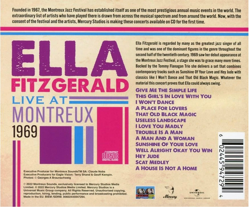 Back Cover: Ella Fitzgerald – Live At Montreux 1969 Vinyl LP | Relix