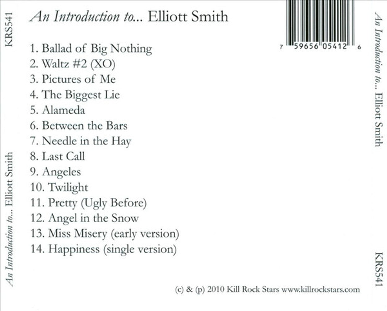 Back Cover: Elliott Smith – An Introduction To Elliott Smith CD | Relix