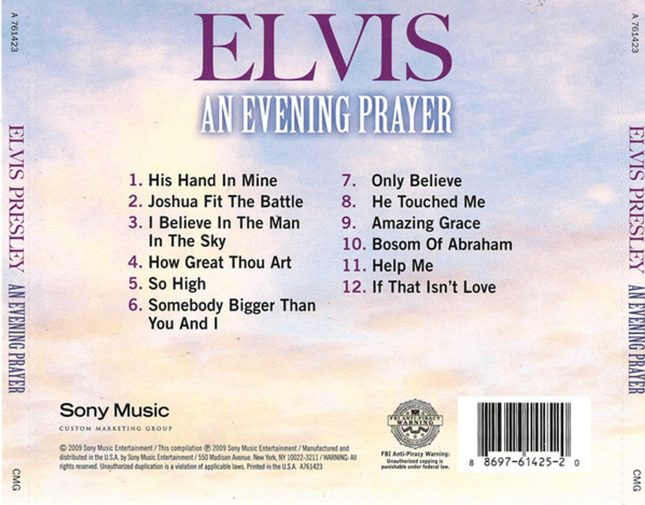 Back Cover: Elvis Presley – An Evening Prayer CD | Relix