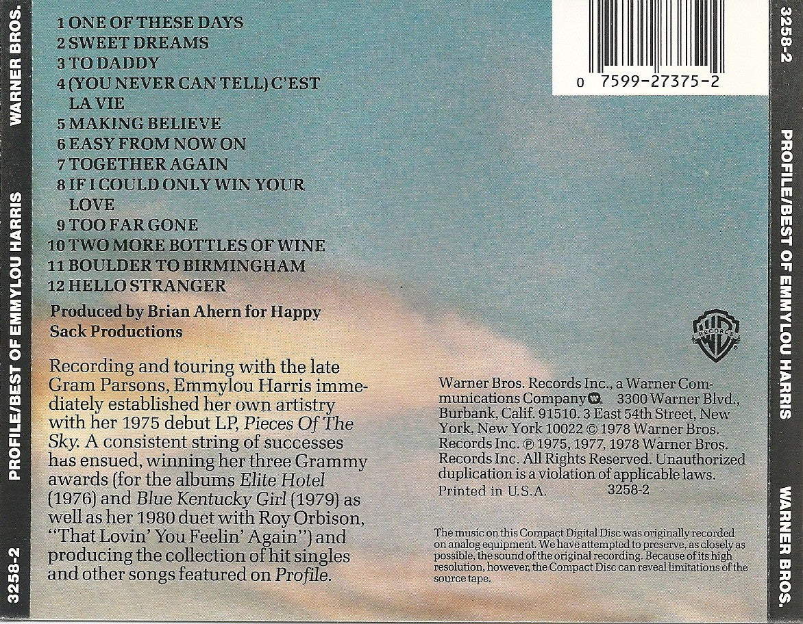 Back Cover: Emmylou Harris – Profile: Best Of Emmylou Harris Vinyl LP | Relix
