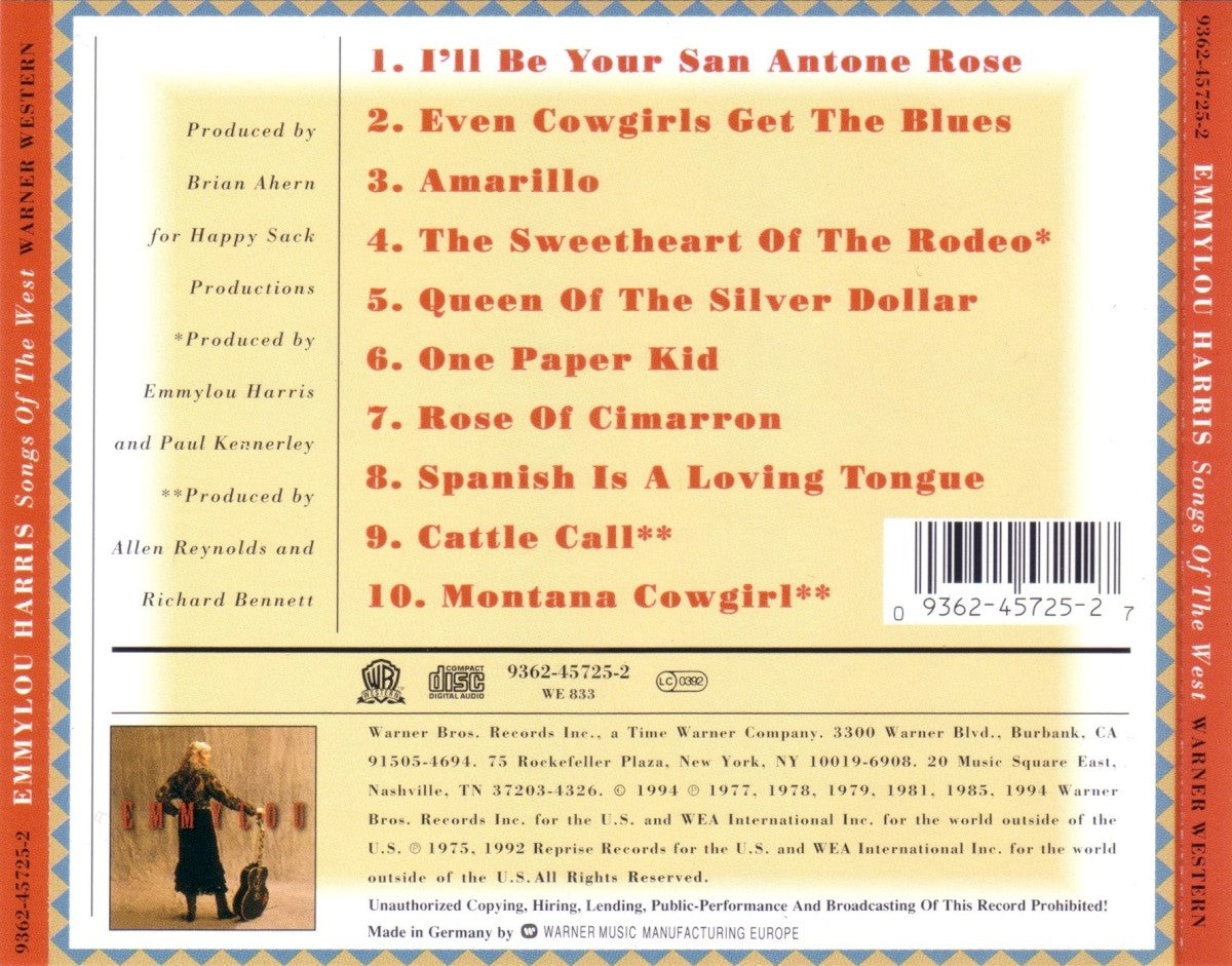 Back Cover: Emmylou Harris – Songs Of The West (Import CD) CD | Relix