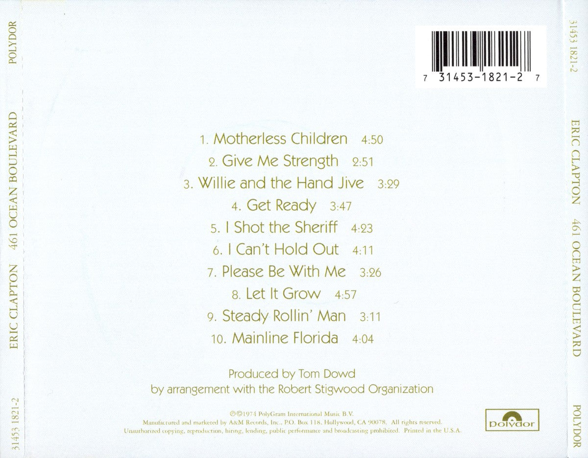 Back Cover: Eric Clapton – 461 Ocean Boulevard (remastered CD) CD | Relix