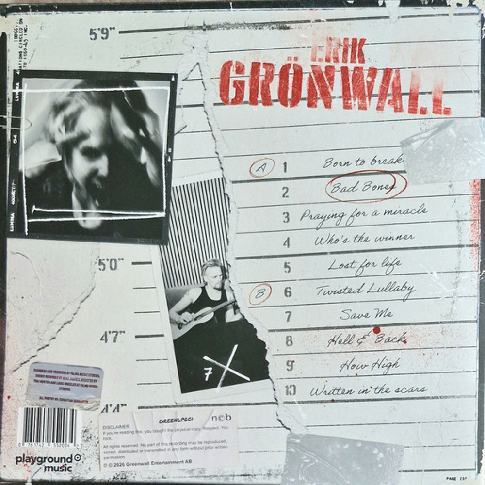 Back Cover: Erik Gronwall – Bad Bones Vinyl LP | Relix