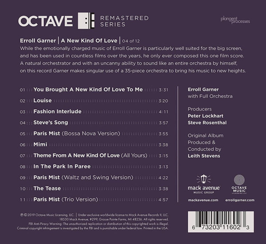 Back Cover: Erroll Garner – A New Kind of Love (Octave Remastered Series CD) CD | Relix