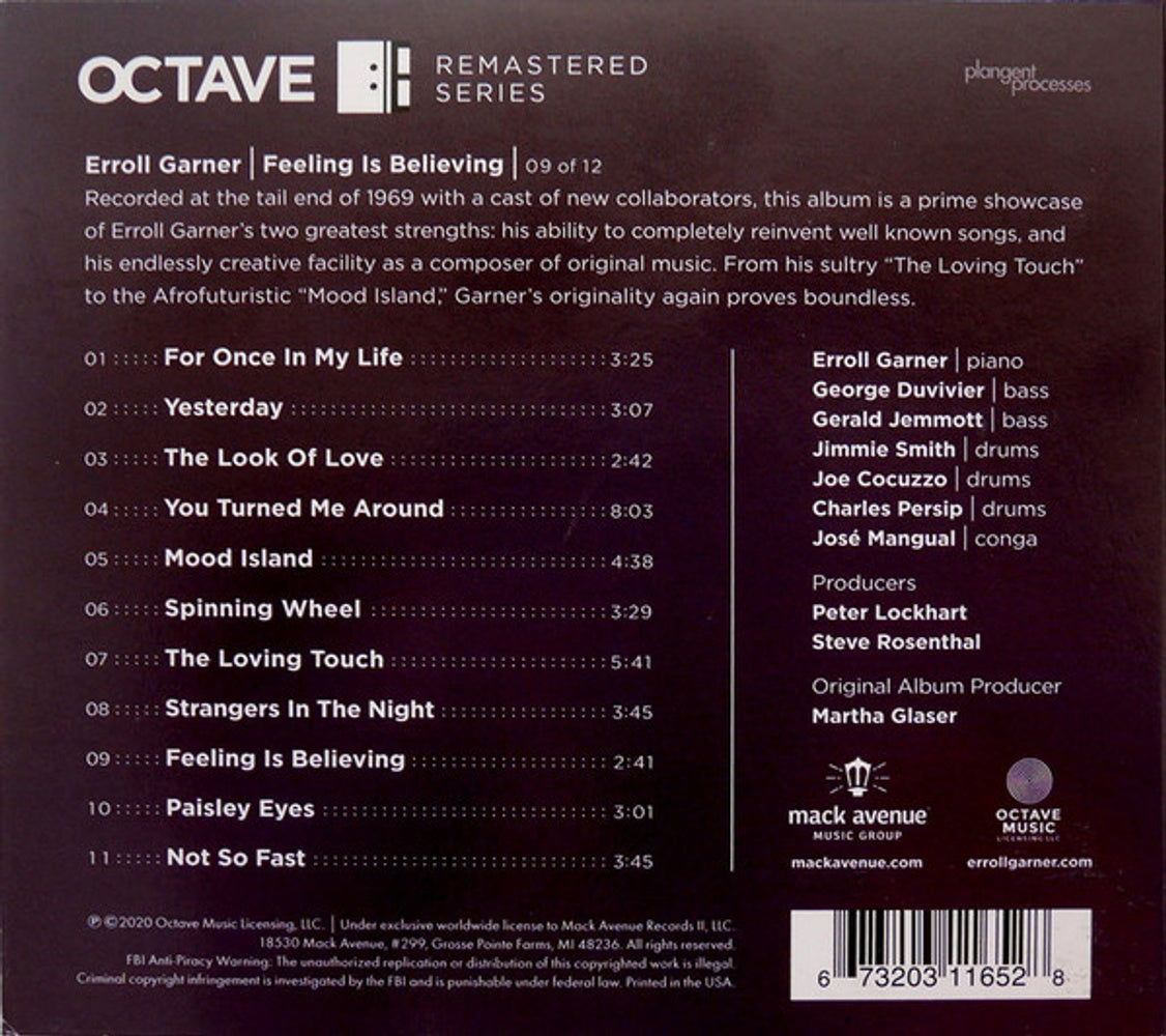 Back Cover: Erroll Garner – Feeling Is Believing (Octave Remastered Series CD) CD | Relix