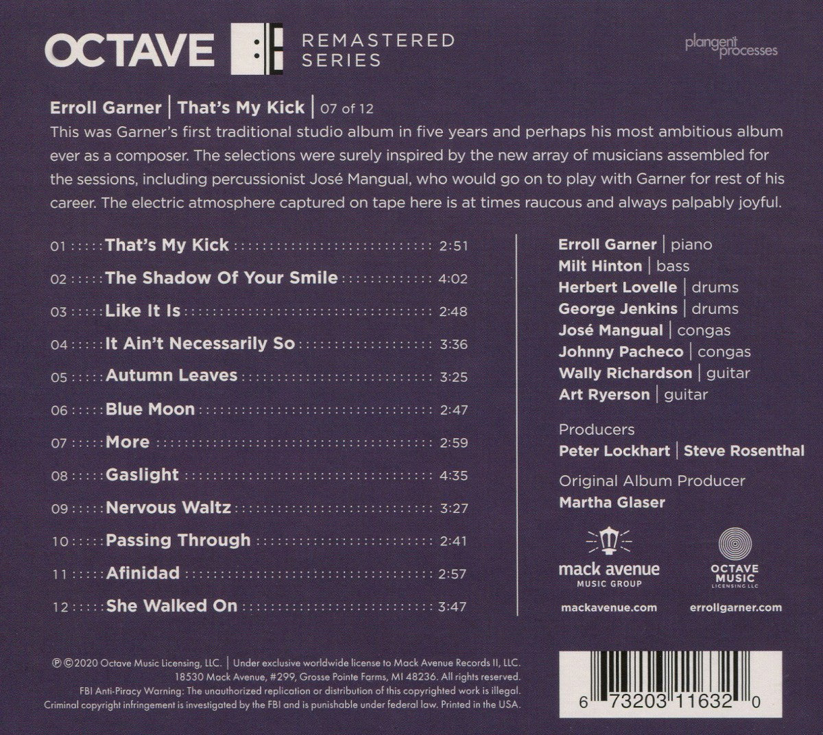Back Cover: Erroll Garner – Thats My Kick (octave Remastered Series CD) CD | Relix