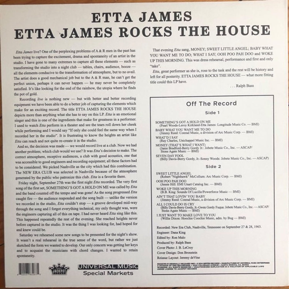 Back Cover: Etta James – Rocks the House Vinyl LP | Relix