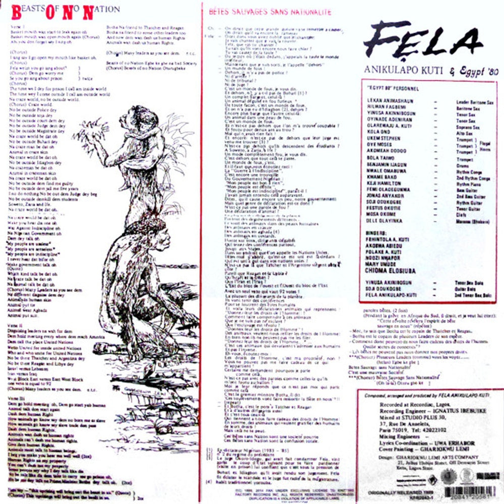 Back Cover: Fela Kuti – Beasts Of No Nation (Download Included LP Vinyl) Vinyl LP | Relix