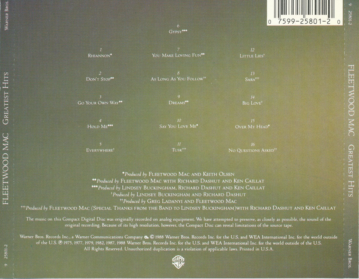 Back Cover: Fleetwood Mac – Greatest Hits CD | Relix