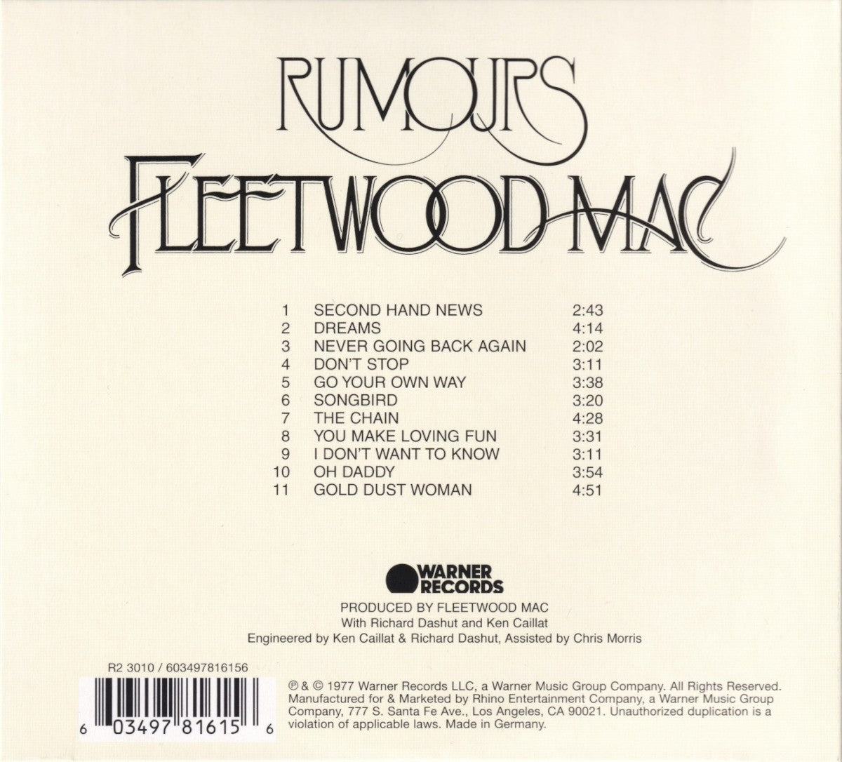 Back Cover: Fleetwood Mac – Rumours CD | Relix