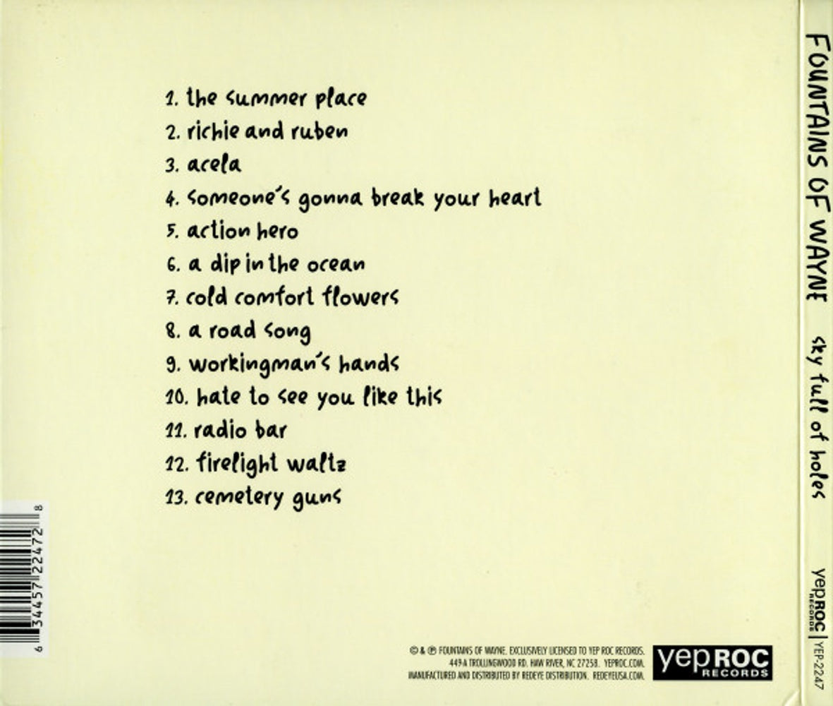 Back Cover: Fountains Of Wayne – Sky Full of Holes CD | Relix