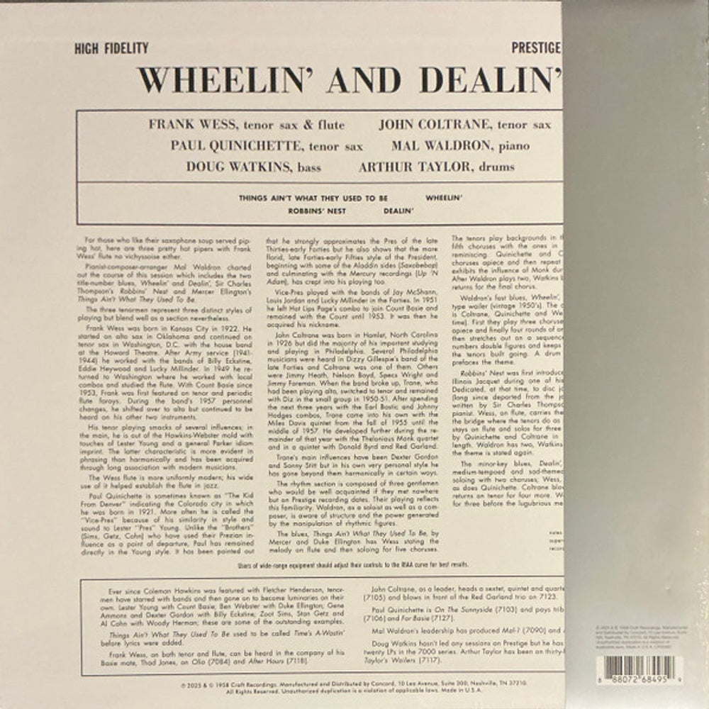 Back Cover: Frank Wess, John Coltrane, & Paul Quinichette – Wheelin' And Dealin' (Original Jazz Classics Series) -  (180g LP Vinyl) Vinyl LP | Relix