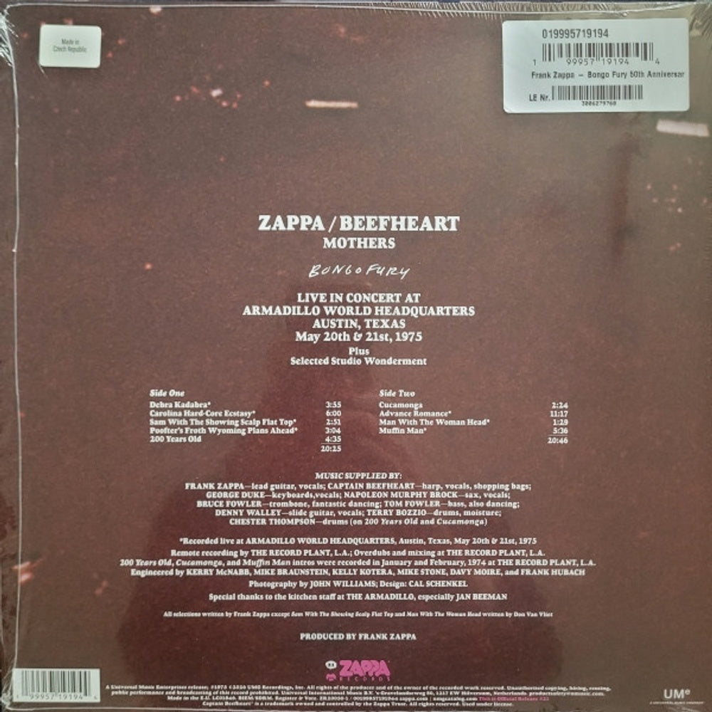 Back Cover: Frank Zappa  / Captain Beefheart / Mothers – Bongo Fury (Deluxe 180 Gram, Anniversary Edition LP Vinyl) Vinyl LP | Relix