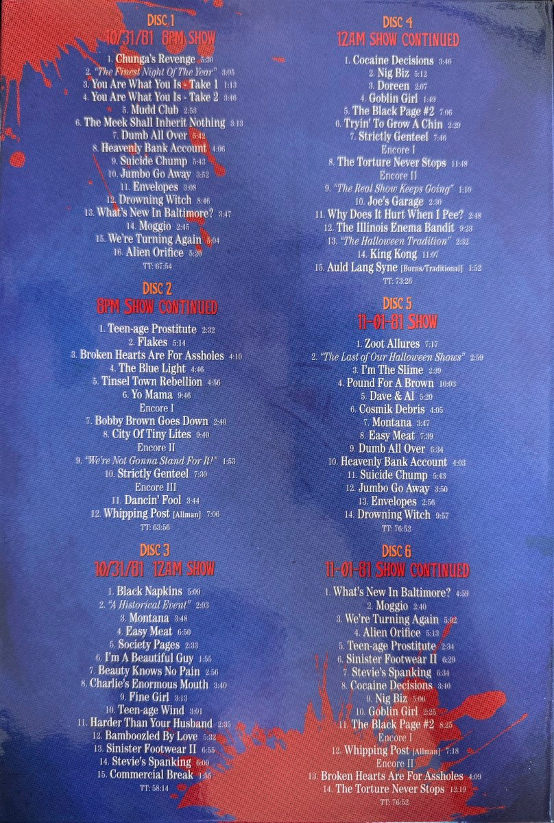 Back Cover: Frank Zappa – Halloween 81: Live At The Palladium, NYC (Box Set 6-CD) CD | Relix
