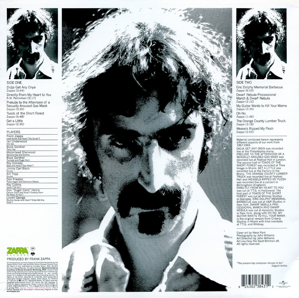Back Cover: Frank Zappa – Weasels Ripped My Flesh Vinyl LP | Relix