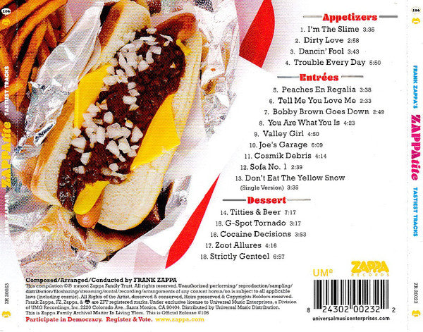 Back Cover: Frank Zappa – Zappatite: Frank Zappa's Tastiest Tracks CD | Relix