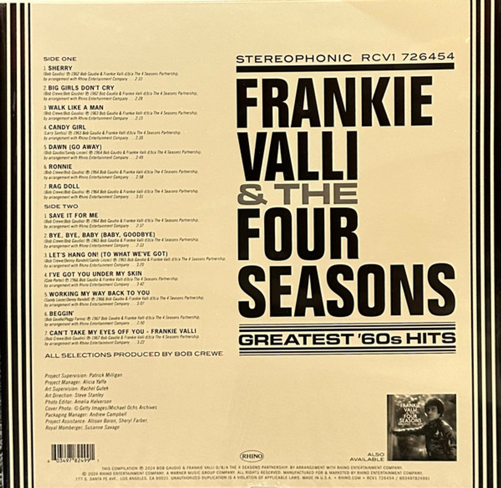 Back Cover: Frankie Valli  & The Four Seasons – Greatest '60s Hits (Blue, Colored, Ofgv, Bme LP Vinyl) Vinyl LP | Relix