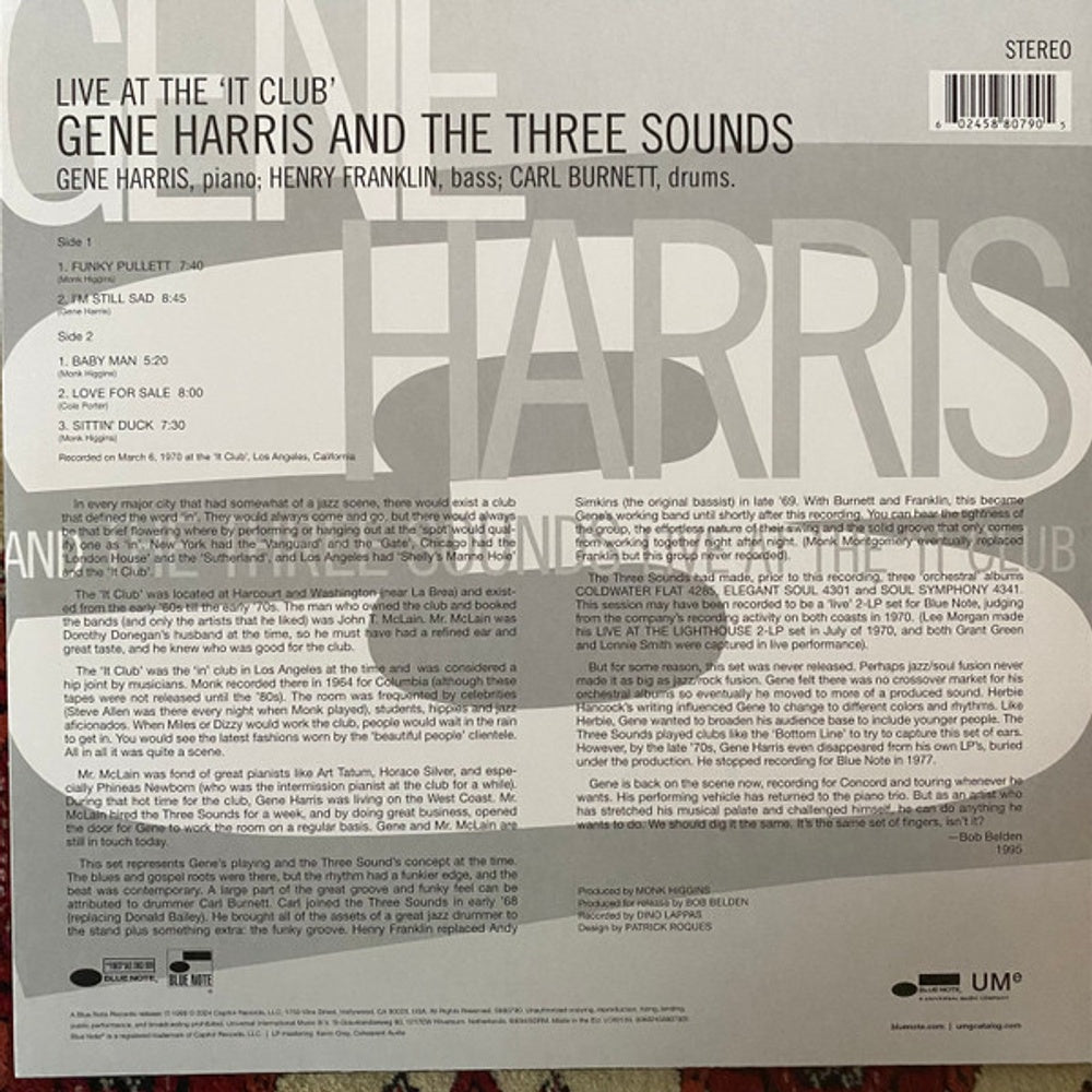 Back Cover: Gene Harris  And The Three Sounds – Live At The 'it Club' (Blue Note Classics Series LP Vinyl) Vinyl LP | Relix