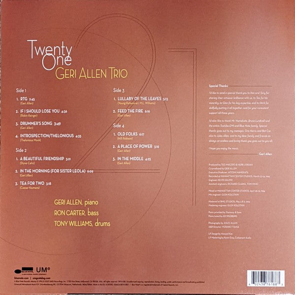 Back Cover: Geri Allen – Twenty One Vinyl LP | Relix