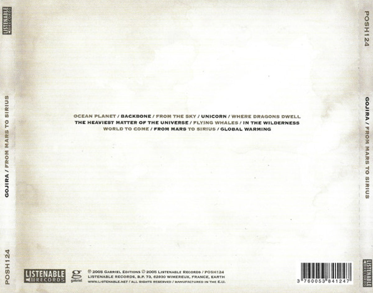 Back Cover: Gojira – From Mars To Sirius (Import CD) CD | Relix