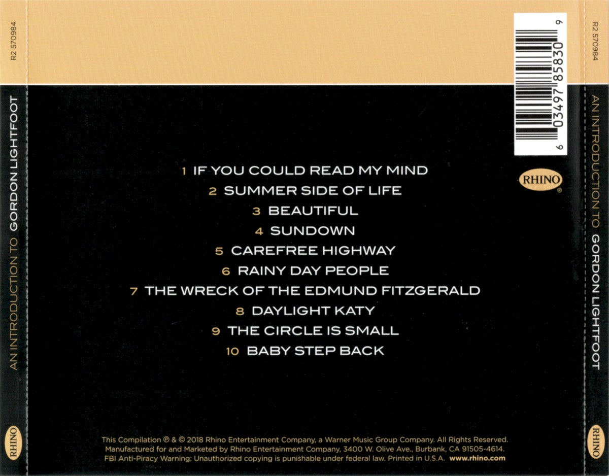 Back Cover: Gordon Lightfoot – An Introduction To CD | Relix