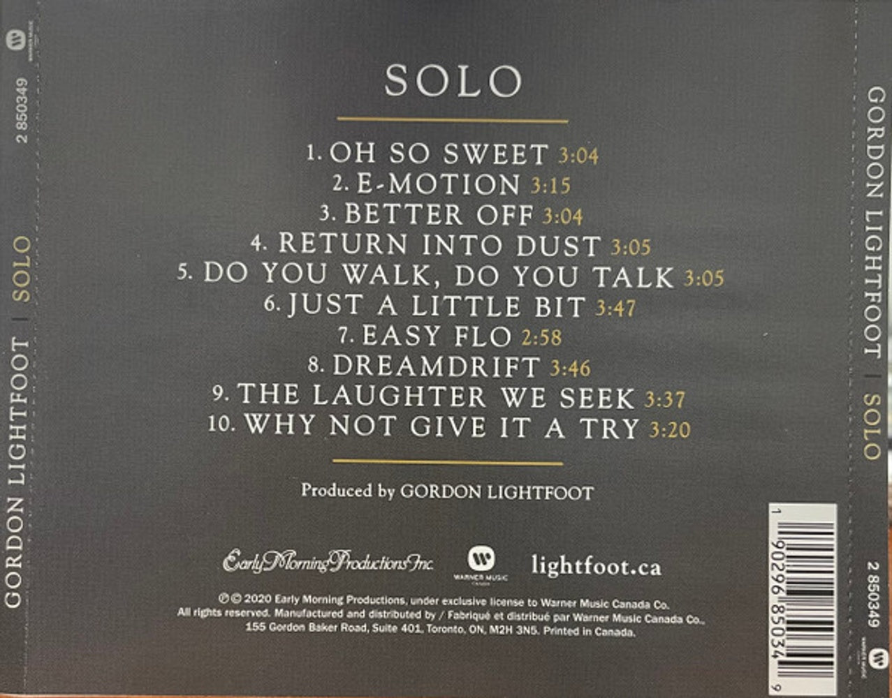 Back Cover: Gordon Lightfoot – Solo CD | Relix